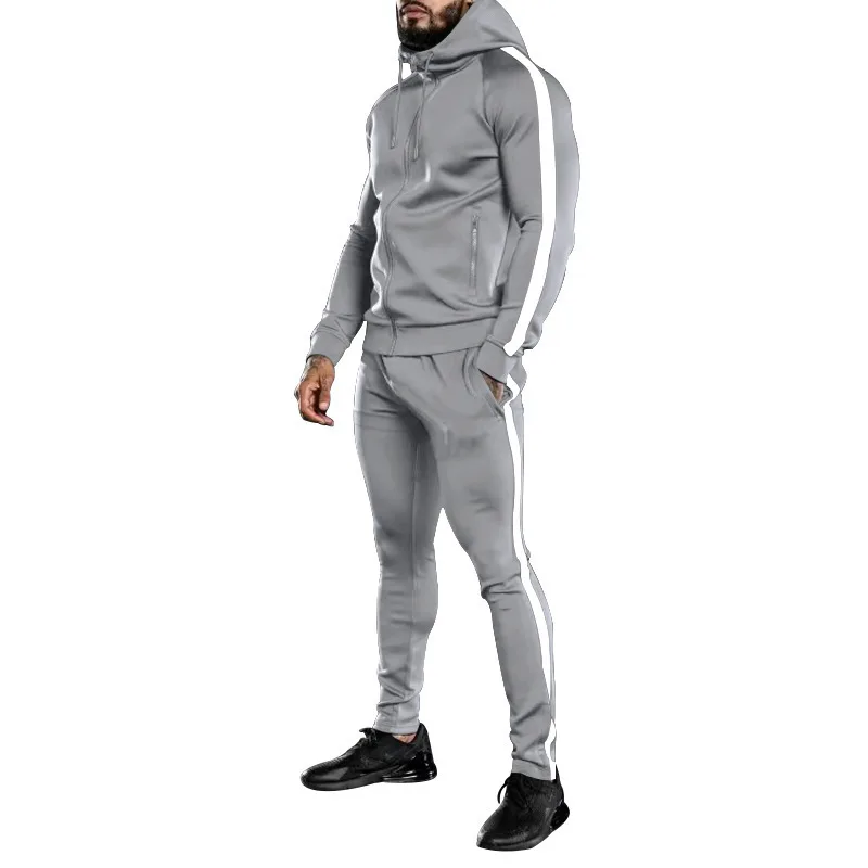 New Men's Two-Piece Sets Spring and Autumn Hooded Pullover Tops and Pants Casual Running Fitness Suit Sportswear Male Tracksuit