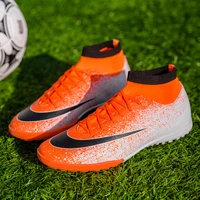 fashion orange turf football boots men outdoor soccer shoes kids soccer cleats teenager training sport sneakers chuteira society