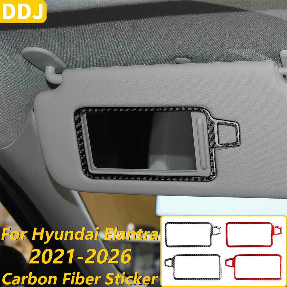 Фото Для Hyundai Elantra CN7 2021-2026: накладка на рамку зеркала для макияжа на переднем солнцезащитном козырьке из углеродного волокна, аксессуар для автомобиля, наклейка №1