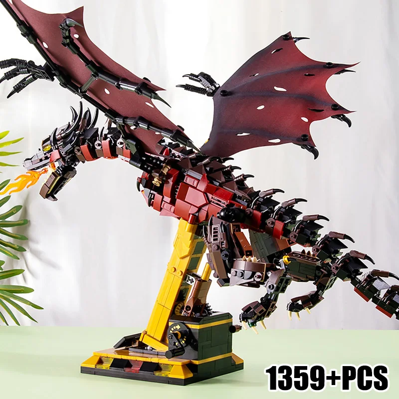 

Creative Movie 1359pcs Fiery Dragon MOC Giant Ice Dragon Model Building Blocks Ideas Dinosaur Bricks Toys For Children Adults