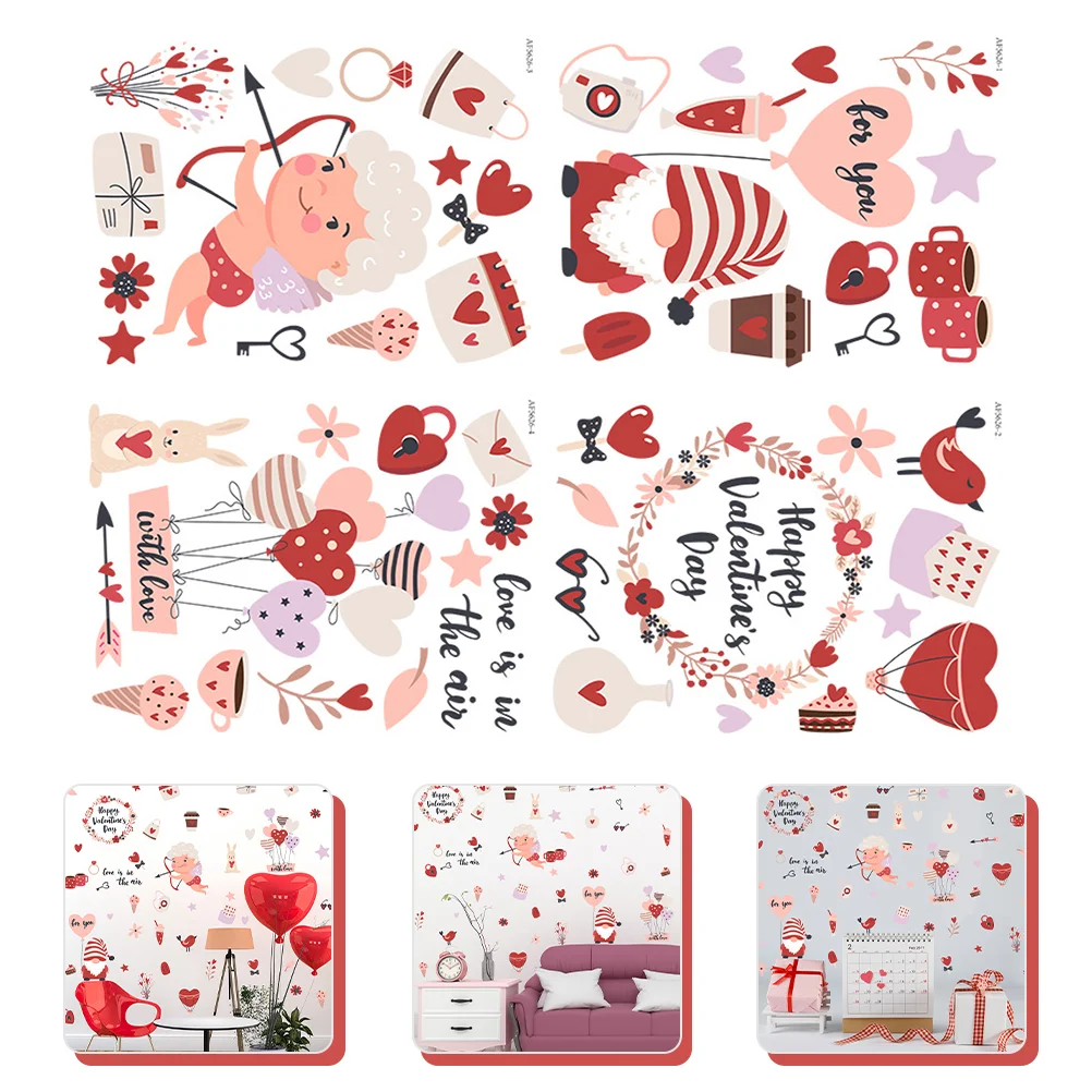 

Wall Day Decals Stickers Valentine S Valentines Clings Red Glitter Decal Removable Window Festival Romantic Decoration Heart