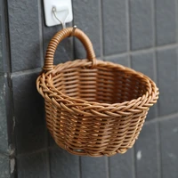 hanging woven rattan baskets wall mounted straw basket grass wicker basket for planters garden decoration storage rack