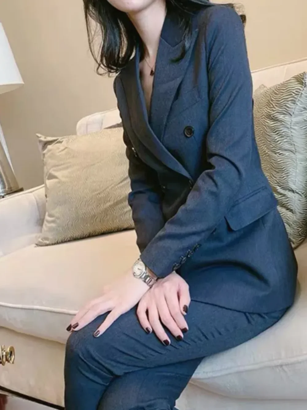 2023 Women's Suit Spring Business Two-Piece Duble Breasted Fashion Casual Blazer Office Lady Solid Color Elegant Slim Fit Set