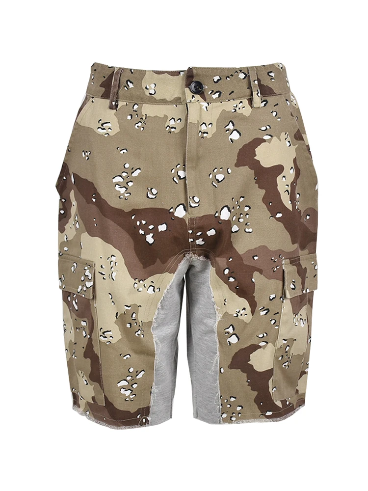 Women's 2023 new sexy fashion slim bump fabric casual camo pocket shorts