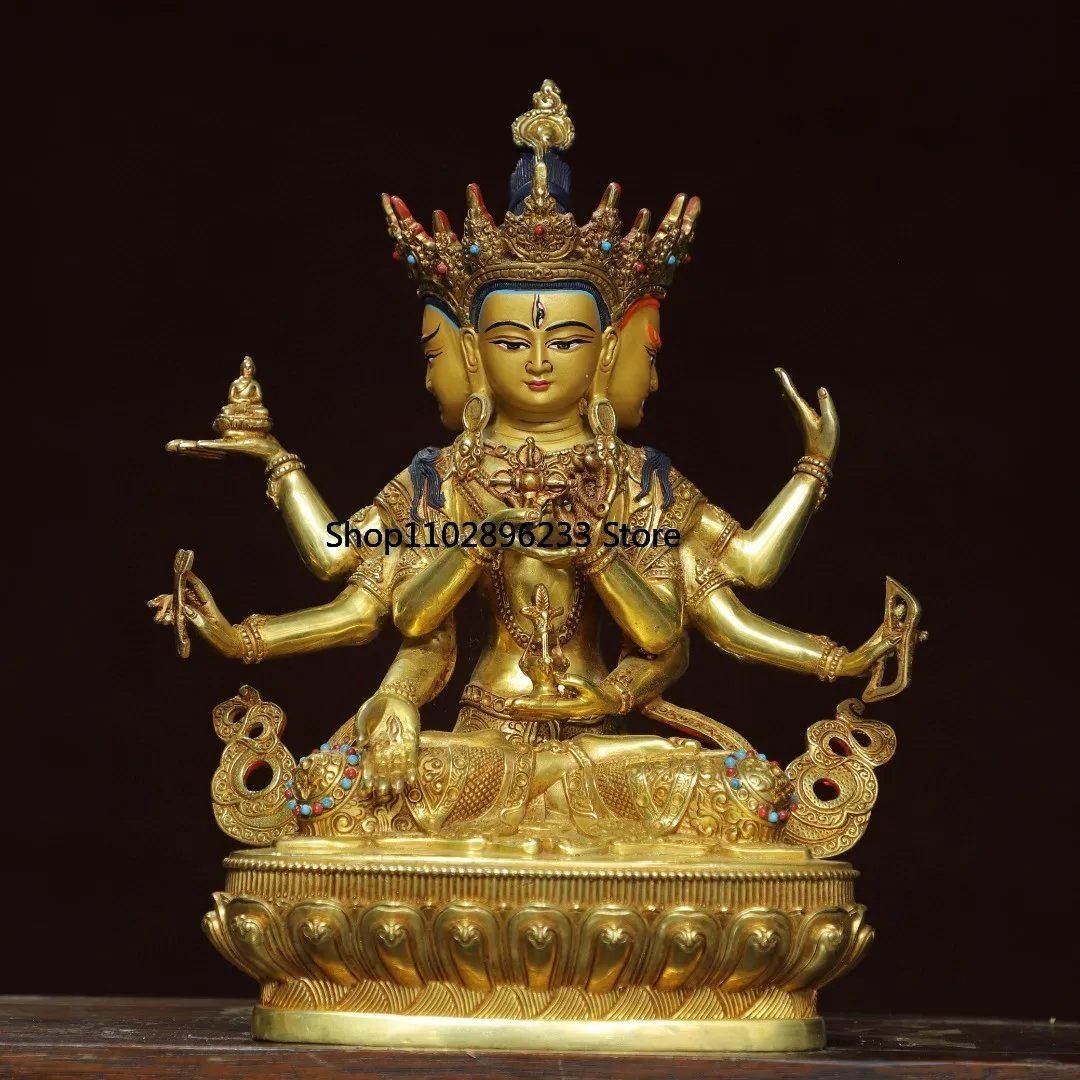 Тибетская латунь позолоченная картина для лица драгоценный камень Цзуншен Будда