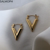 2022 hot sales europe and united states geometric metal v shape hoop earrings women restoring ancient ways ear buckles jewelry
