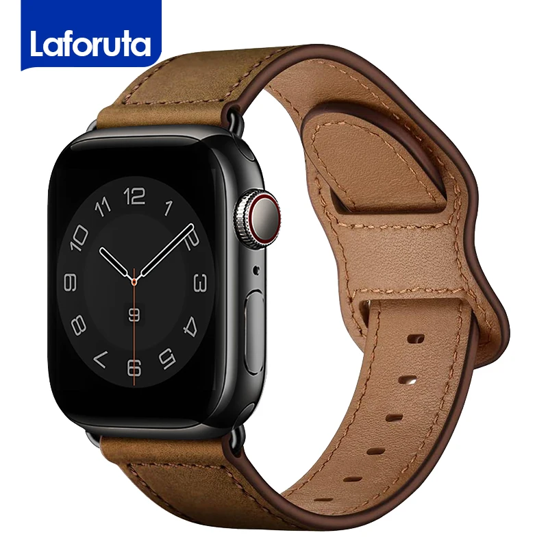 Calfskin Leather Bands For Apple Watch Ultra 49mm Series 8/7/SE2/6/5/4/3/2/1 Women Men Leather Strap For iWatch 45mm 41mm 44mm