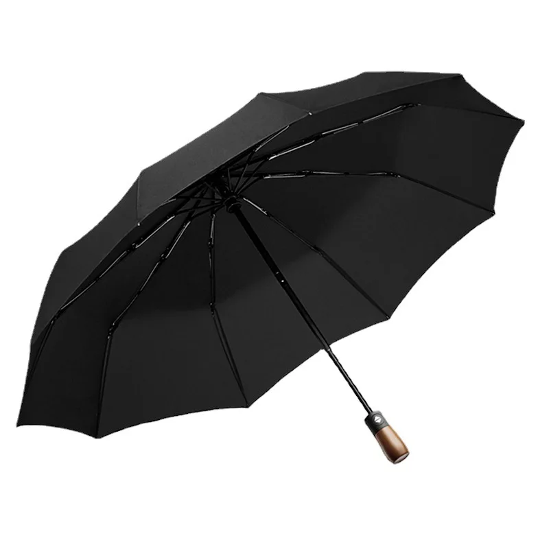 

Зонт складной мужской, большой автоматический зонтик с деревянной ручкой, ветрозащитный, в деловом стиле, подарок для мужчин