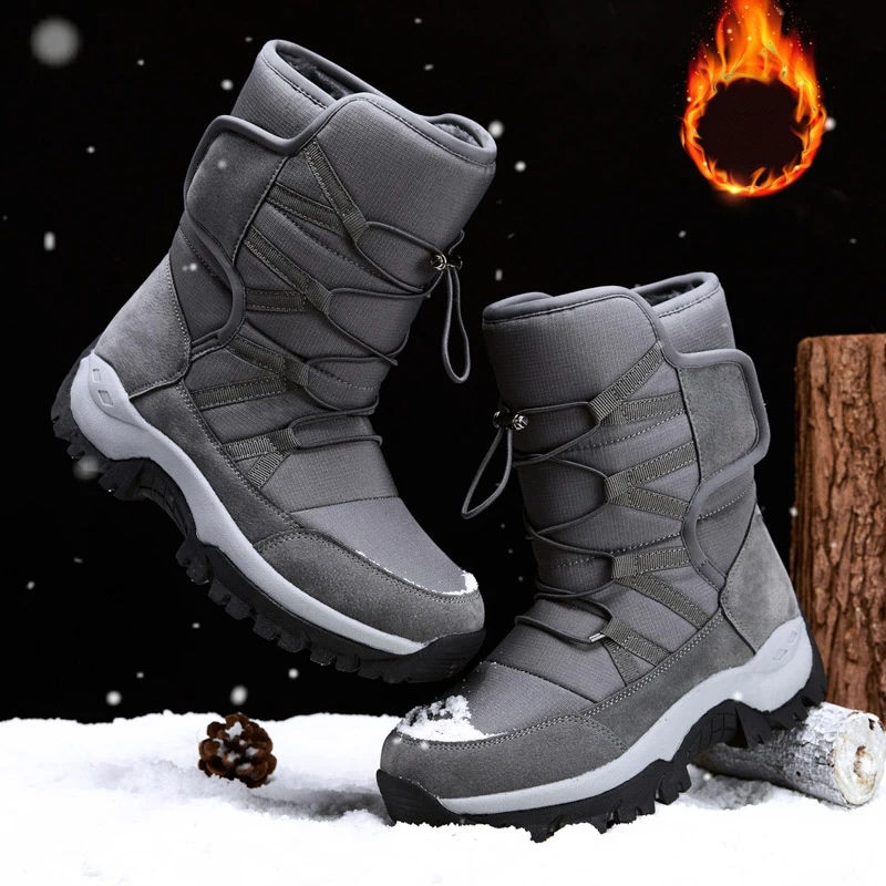 

Men's Winter Snow Boots Couple Snow Boots Plus Velvet Warm Side Zipper Outdoor Casual Short Boots Resistance Men Cotton Shoes