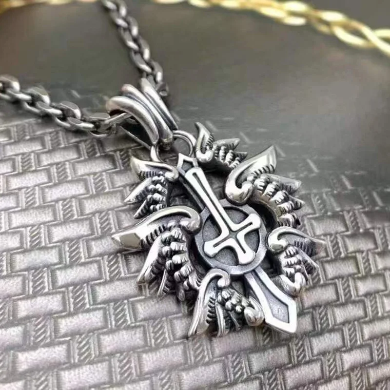 

fashion sautoir S925 pure silver flame gentleman personality pendant sank sweater chain sells hundreds buckwheat