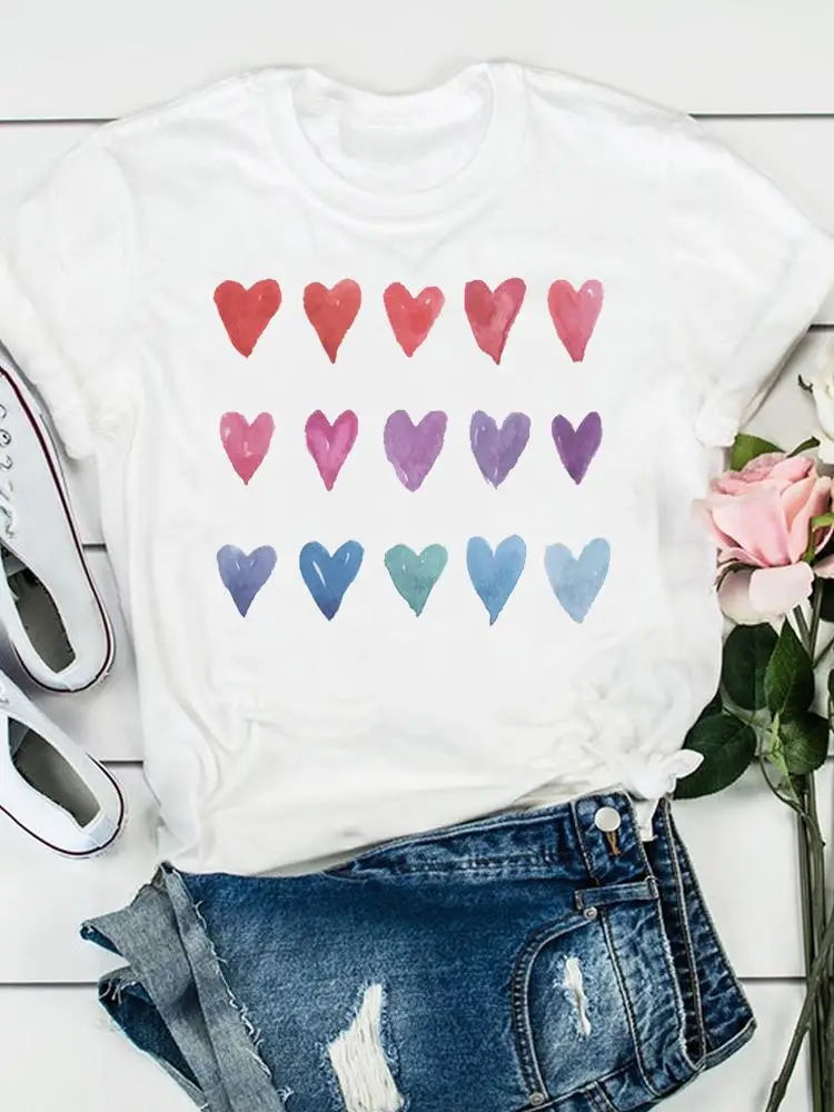 

Clothing Casual Summer Fashion Print Short Sleeve Tee Love Watercolor Valentine 90s Women Clothes T Female Graphic T-shirts