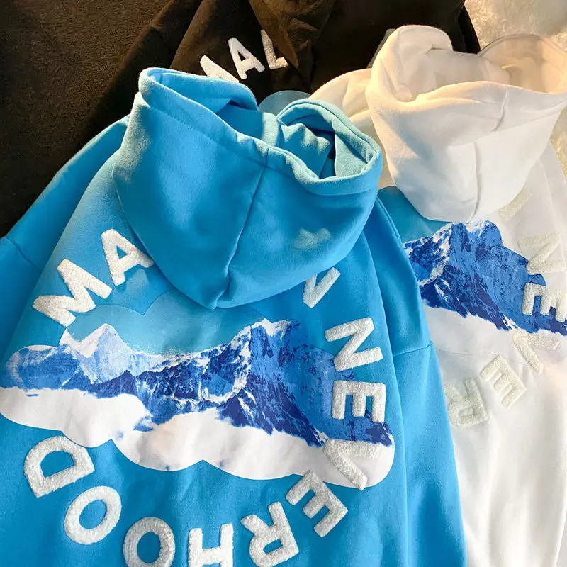 

Flocking embroidered printed hoodie for men and women plus wool padded matching jacket blue Millennium hoodie sportswear for men