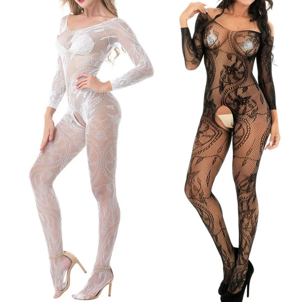 

female sexy black large mesh with circle one-piece stockings women's transparent slit one-piece stockings 2022 new