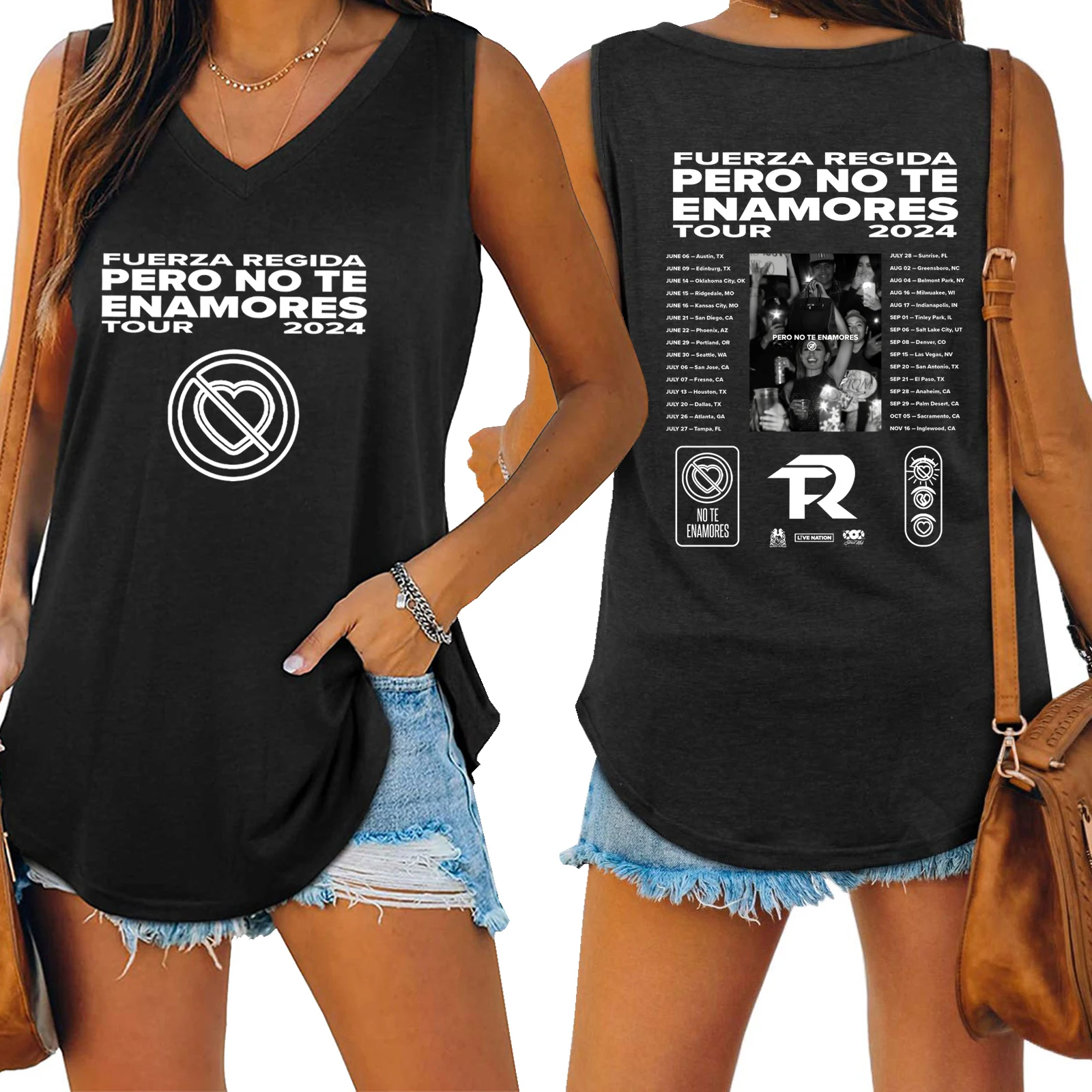Женская летняя футболка без рукавов с надписью Force Regida but No Te Enamores Tour 2024