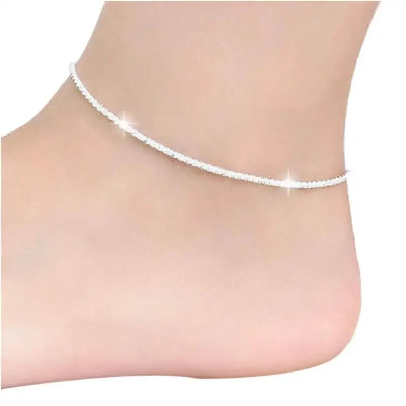 

Fashion Woman Girl Party Birthday Wedding Gift Simple Slim Blank 925 Sterling Silver Chain Anklet Wholesale Anklet Damski Anklet