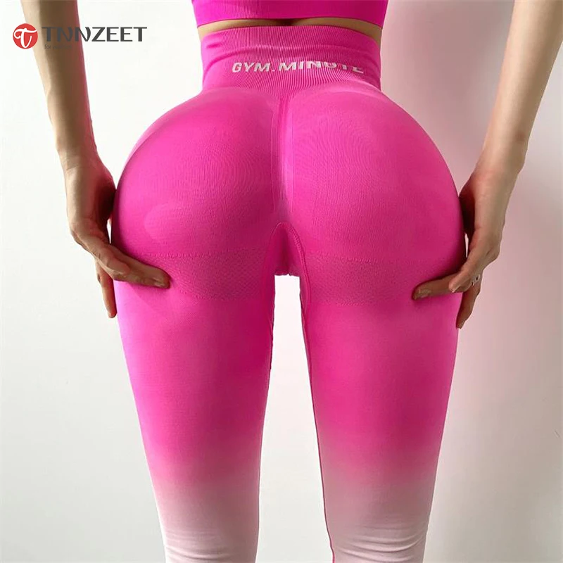 

New ombre seamless leggings for women high waist yoga pants sexy booty legging scrunch butt pink fitness legging sports tights