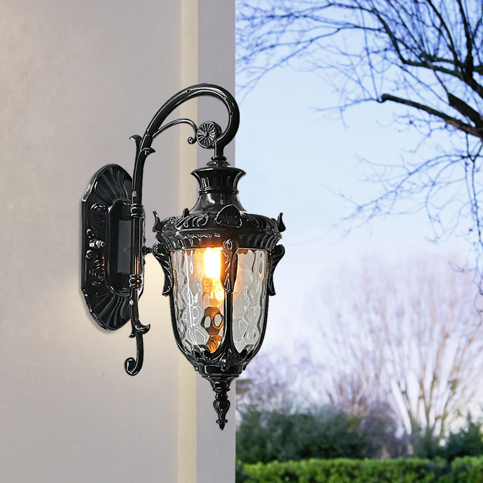 

Black/Bronze Outdoor Wall Mount Waterproof Wall Light with Hammered Glass Shade for Porch Patio