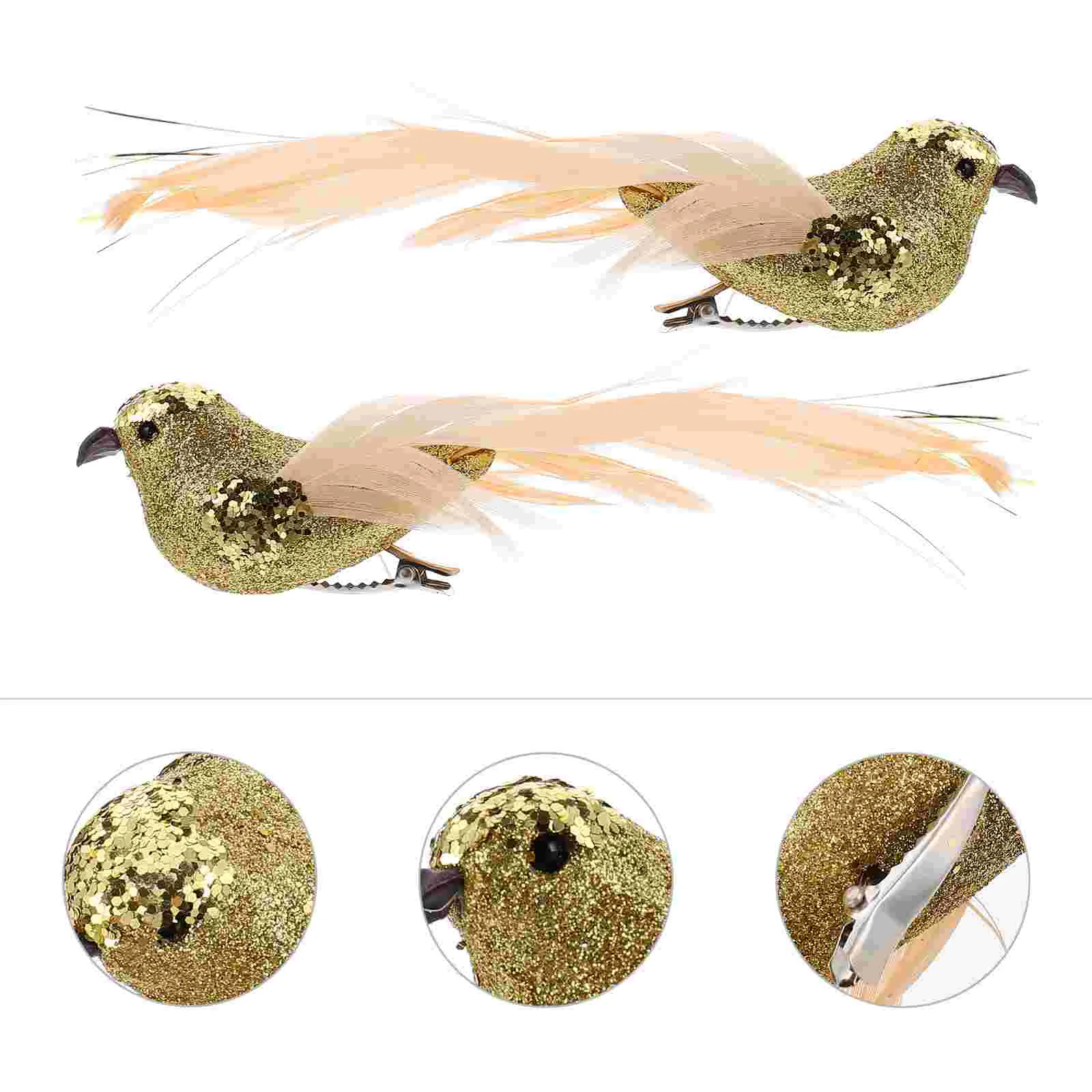 

6 Pcs Christmas Bird Simulated Gold Powder Decoration Ornament Xmas Tree Decors
