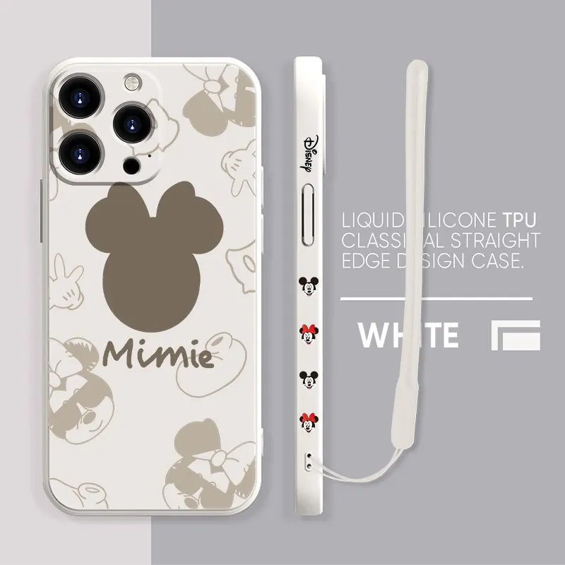 

Back Back Disney Mickey Minnie Gold Line Tile Soft Liquid Funda Case for iPhone 13 12 11 Pro Max XR 7 8 Plus SE XS 7plus Phone