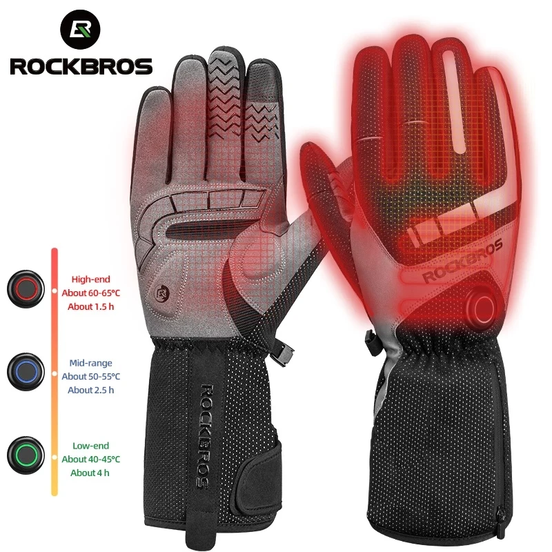 ROCKBROS Winter Cycling Gloves Electric Heated Riding Gloves Motorcycle Bicycle Gloves TouchScreen Warmer Skiing Gloves
