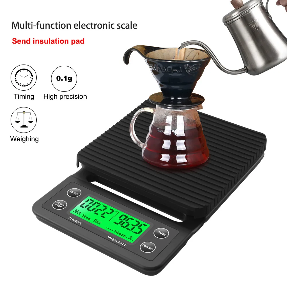 

Точные капельные весы для кофе, весы для кофе 0,1 г, цифровые кухонные весы с таймером, высокоточные ЖК-весы