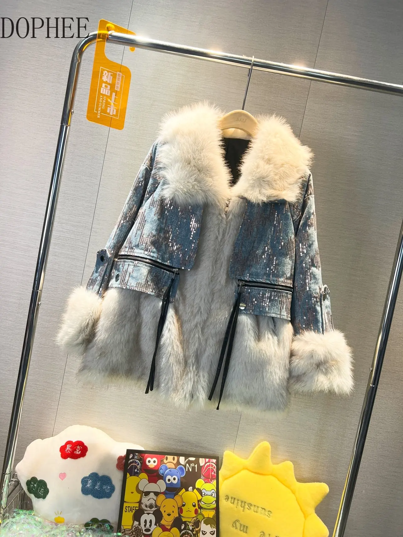 

Женская парка с длинным рукавом, зимняя утепленная куртка из искусственной шерсти с блестками, 2022