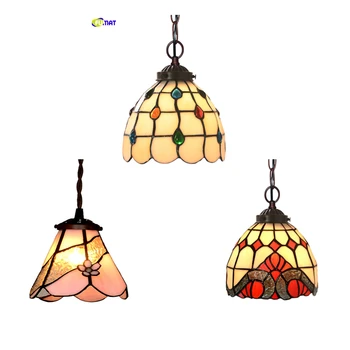 Tiffany Stained Glass Pendant Light Retro Mediterranean Baroque LED Chandelier Dining Room Bar Kitchen Decor Hanging Lamp