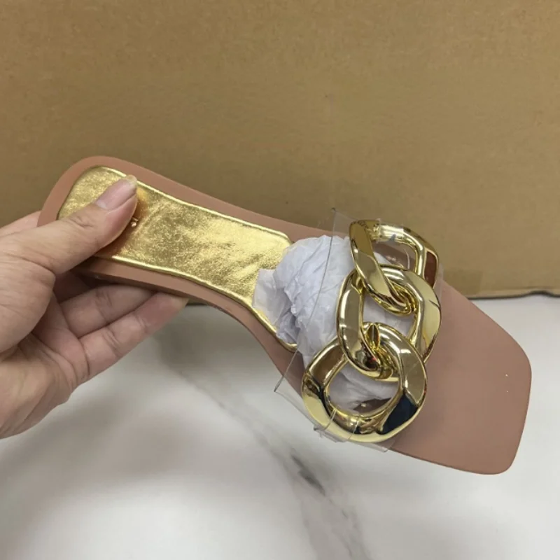 Z Women's Summer Sandals Outside Slides Flat Square Head Outer Wear Large Size Seaside Beach Sandals Ladies Shoes on Offer