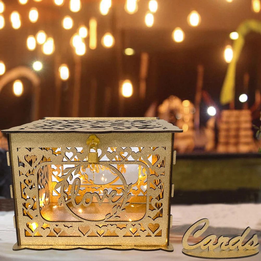 

Light Post Wood Card Holder Blessing Container Wedding Anniversary Cards Gold Decor