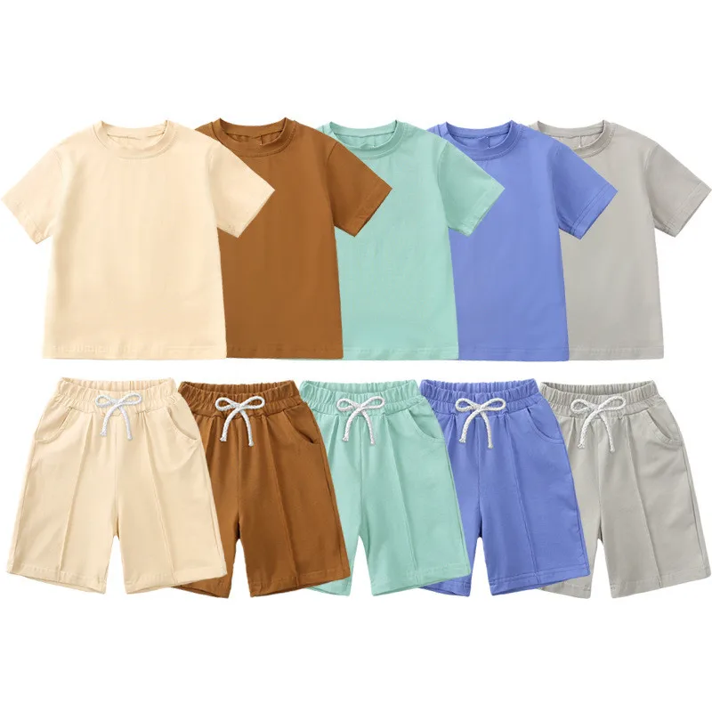 

Boy Clothes Sets Girls Clothing Top T-Shirt+Crease Shorts Children Tracksuit For Kids Outfits 2 Pcs