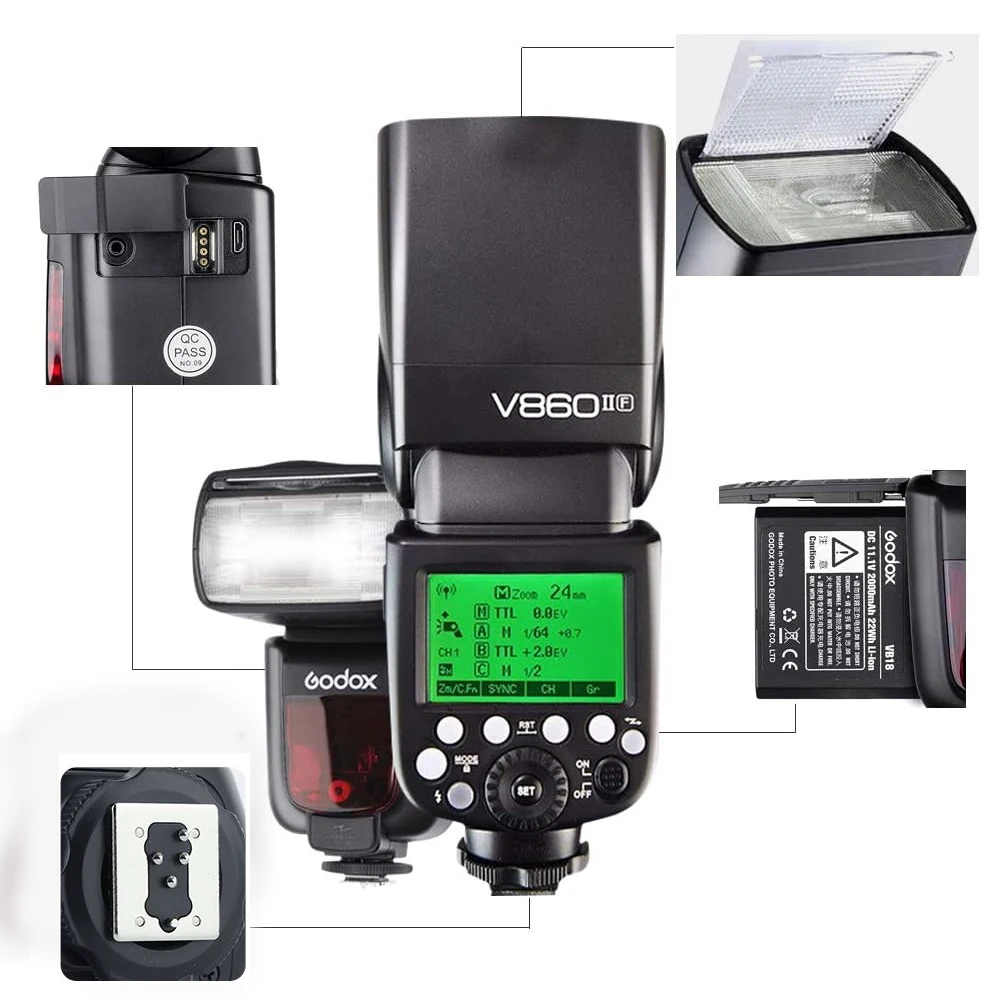 Mcoplus Godox V860II 2 4G TTL HSS Speedlite вспышка для фотокамеры с батареей фотовспышки