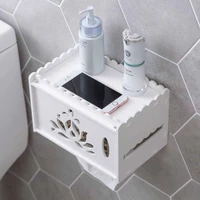hollow wood plastic waterproof tissue box bathroom wc punch free paper towel holder box wall toilet paper hanging tray shelf