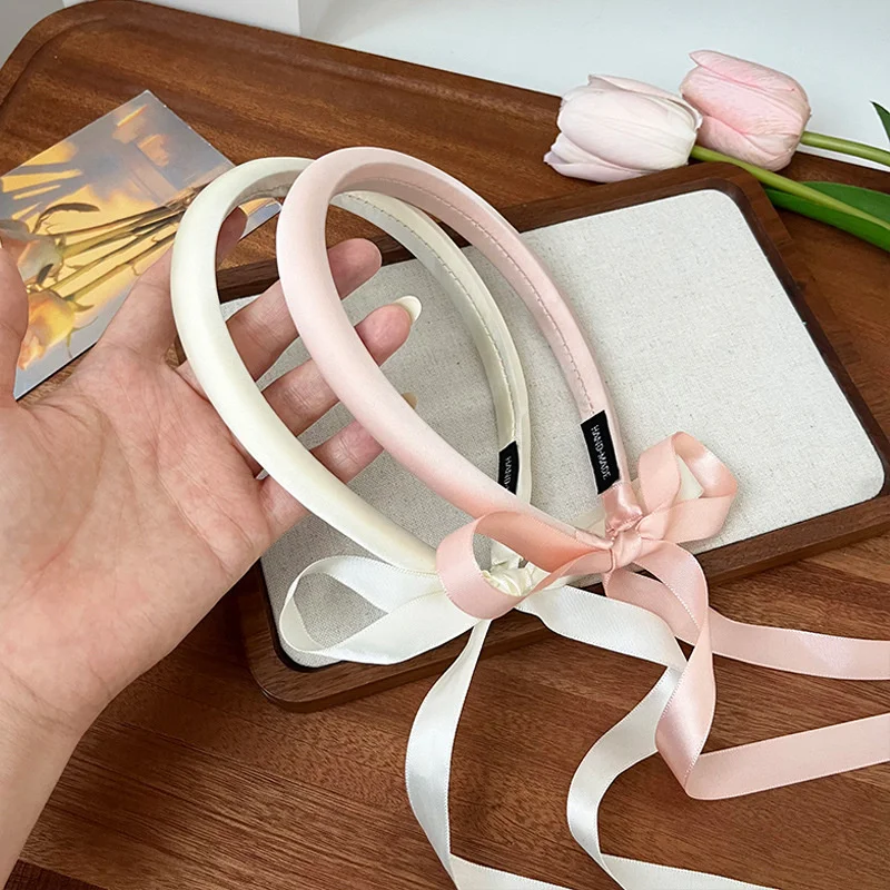 

Super Fairy Solid Color Cloth Long Ribbon Hairbands For Woman Girl Cute Temperament Designer Sweet Headband Fashion Accessories