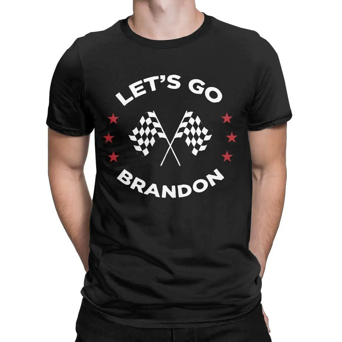 Let's Go Brandon Racing Flag T Shirts for Men 100% Cotton Humor T-Shirts Crew Neck Tees Short Sleeve Tops New Arrival