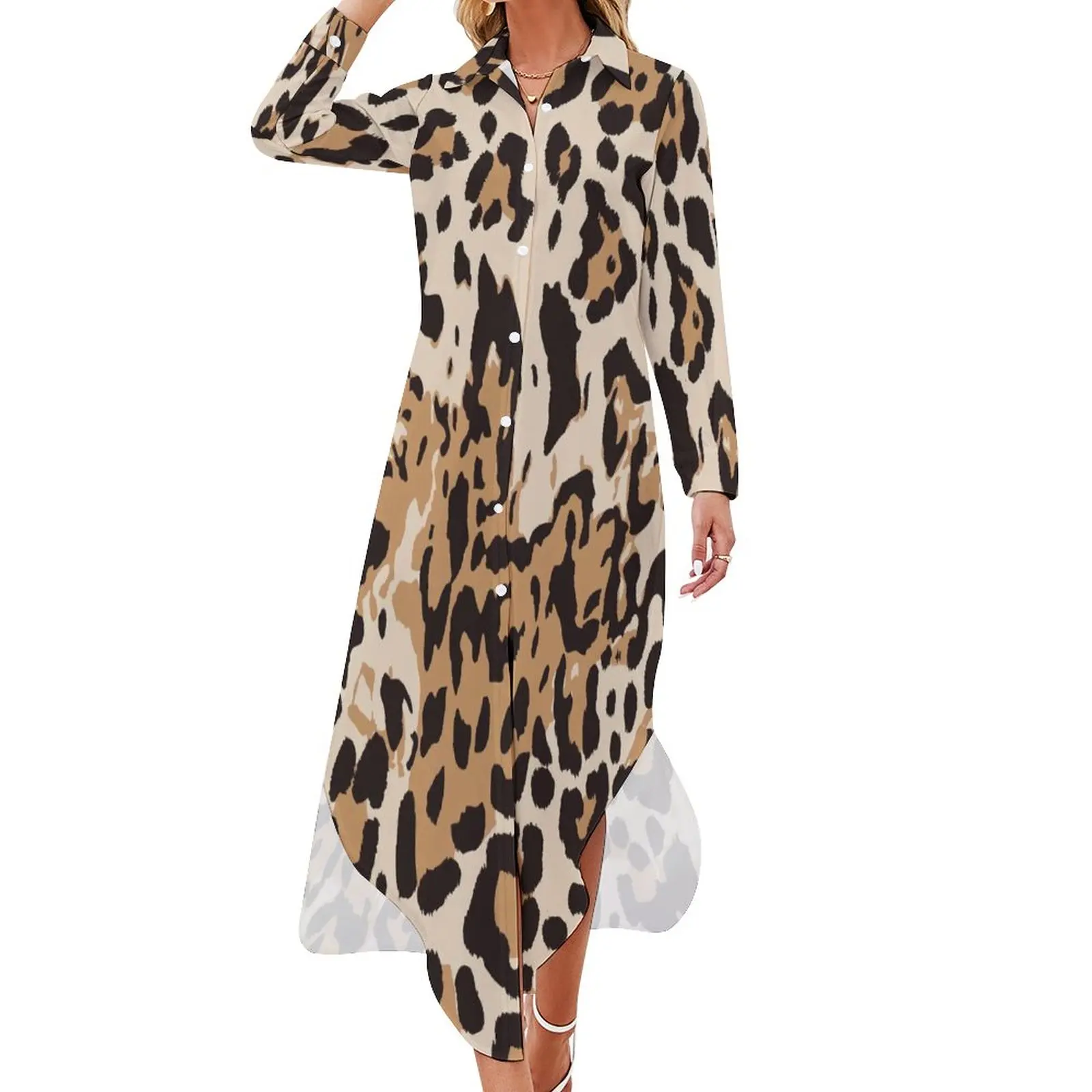 

Leopard Print Chiffon Dress Animal Skin Abstract Design Retro Dresses Long Sleeve Street Fashion Casual Dress Oversized Clothes