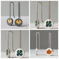 new vintage hook earrings for women retro lucky ginkgo maple green four leaf clover dangle earring fashion party jewelry