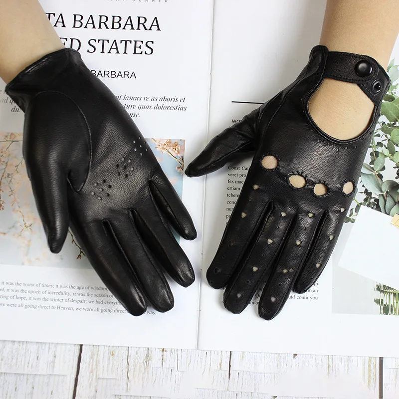 

Touch Screen Goat Leather Fashion Driver Gloves Women's Single Unlined Hollow Thin Section Summer Driving Motorcycle Riding