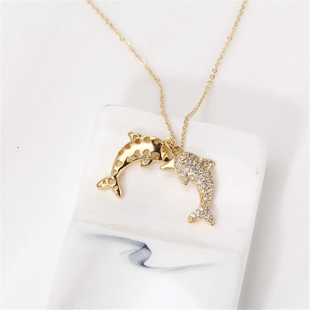 

Domestic 14k gold plating gold color preservation dolphin pearl necklace pendant pendant DIY accessories fashion