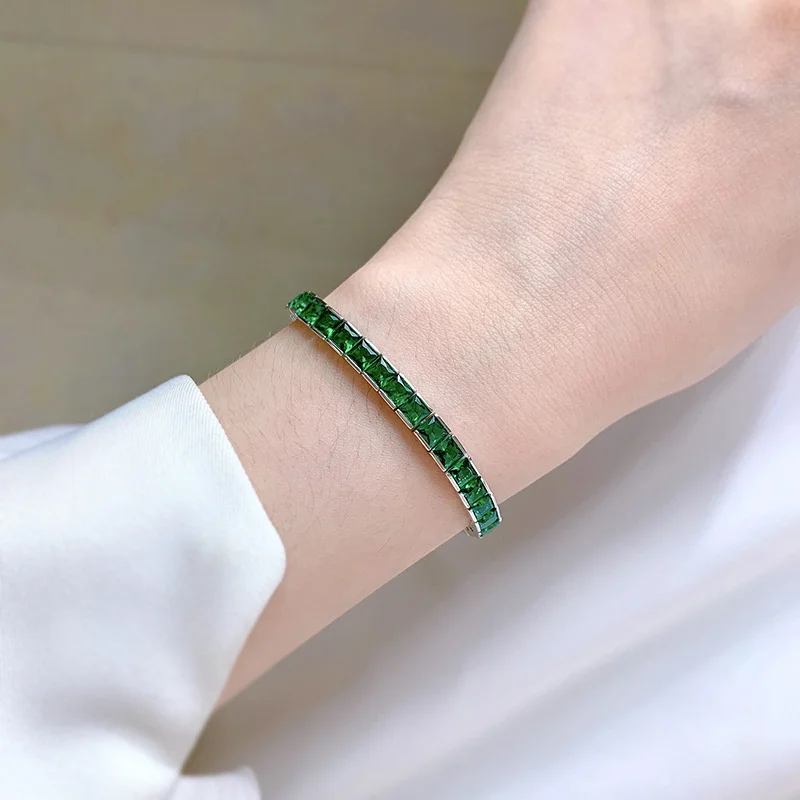 

OEVAS 100% 925 Sterling Silver Princess Blue Retro Luxury High Carbon Diamond Bracelet For Women Sparkling Wedding Fine Jewelry