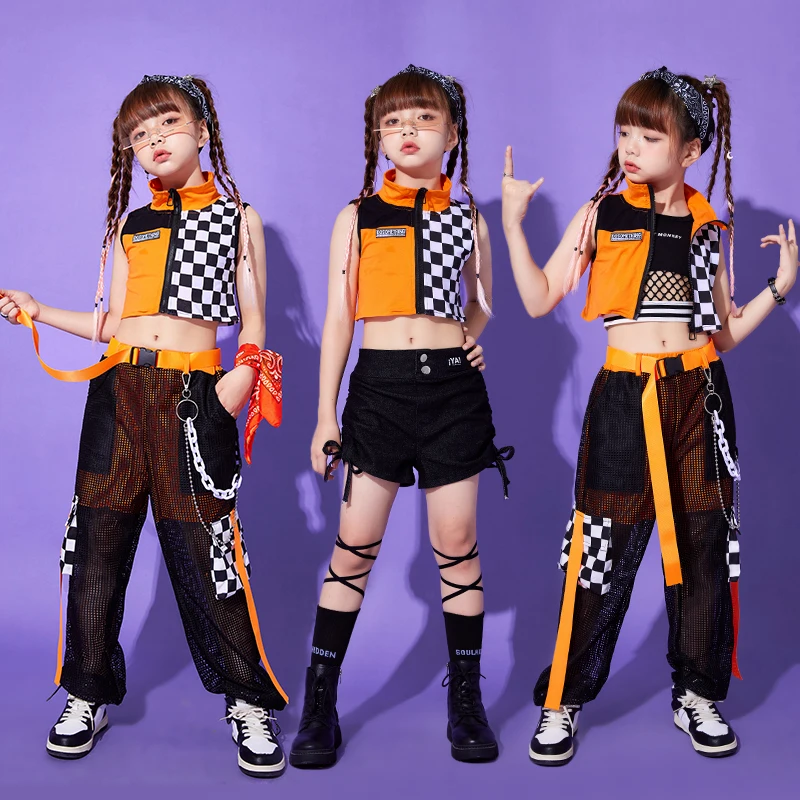 

Kids Teenage Jazz Dancing Clothing Crop Tank Tops Hip Hop Cargo Mesh Pants For Girls Street Wear Dance Costume Showing Clothes