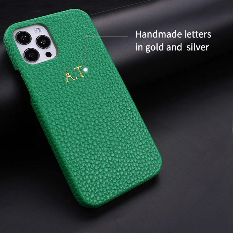 personalization custom initial name pebble grain leather phone cover for iphone 12 11 13 pro x xr xs max 78 plus diy phone case free global shipping