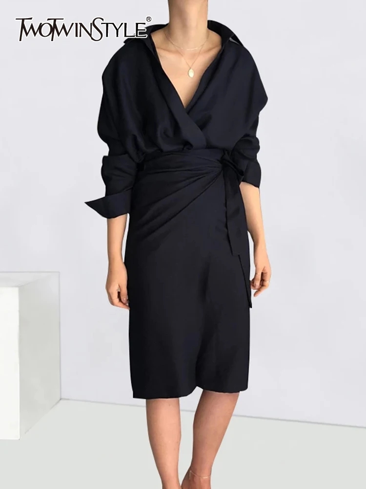 Женское платье TWOTWINSTYLE корейский стиль с рюшами на шнуровке v-образным вырезом