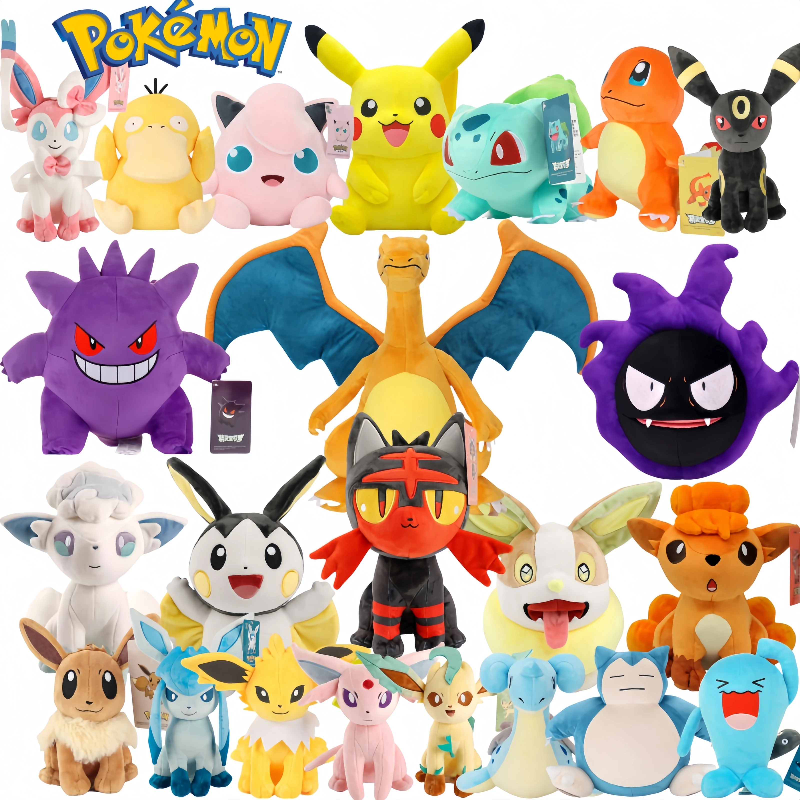 High Quality With Tag Pokemon Charizard Litten Vulpix Plush Toy Anime Pikachu Charmander Squirtle Bulbasaur Gengar Stuffed Doll