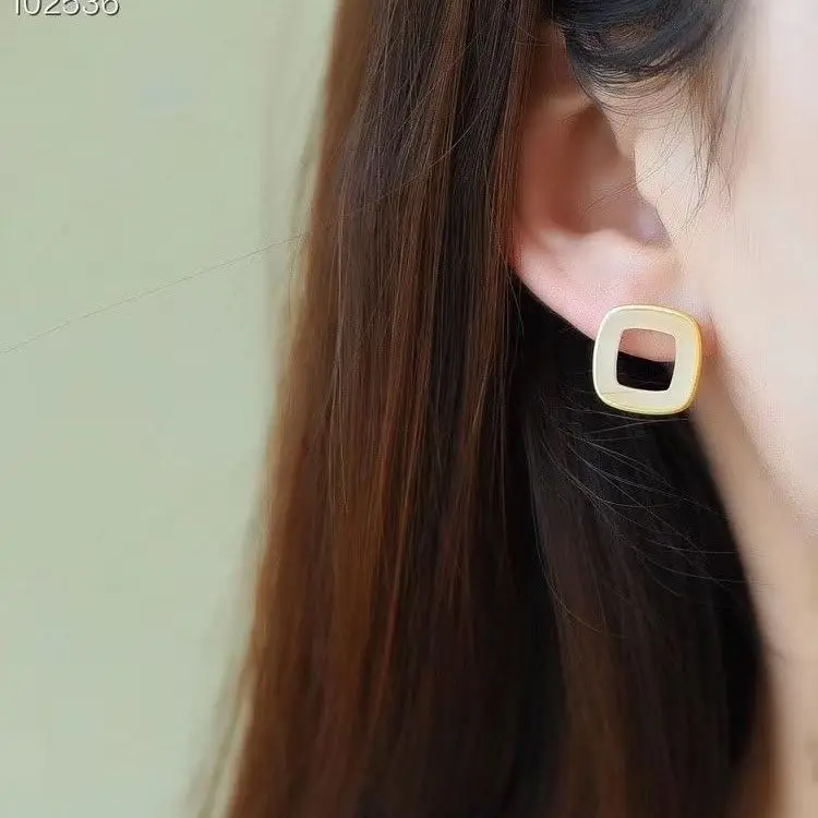 

High Quality S925 Silver Gold Plated Jade Earrings For Women Designer Luxury Aesthetic Vintage Ear Studs Crystal Simple Style