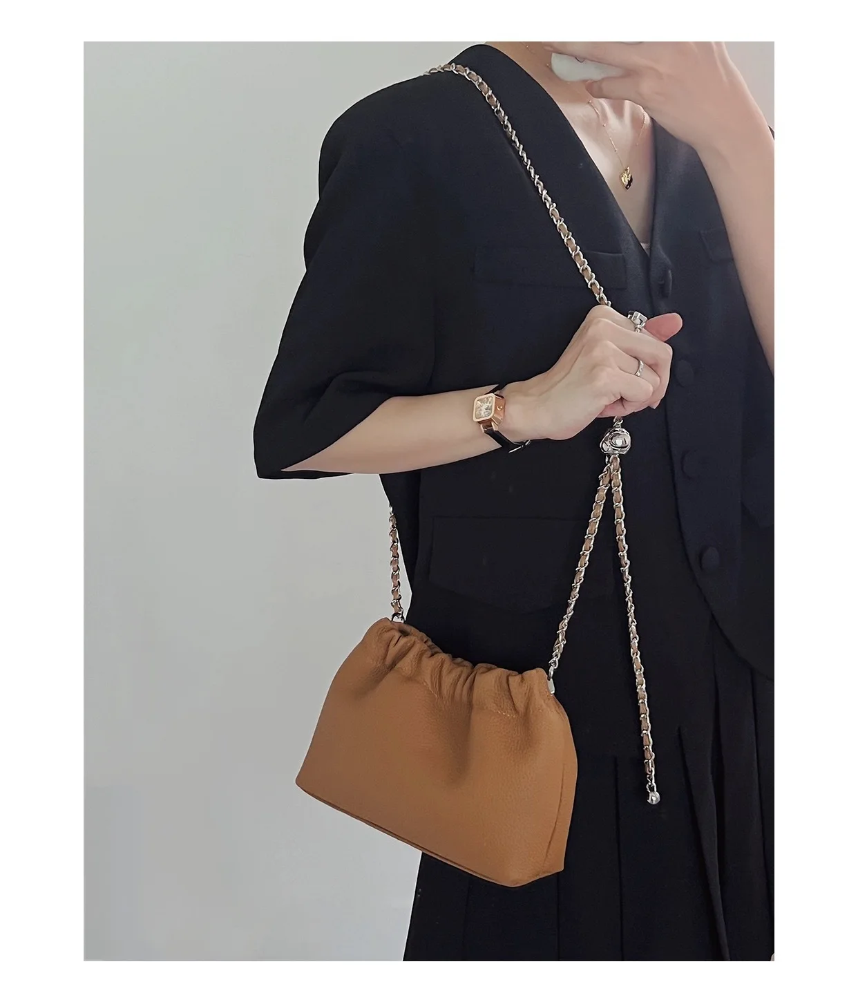 Soft Cloud Genuine Leather Crossbody Bags for Women with Chain Strap Togo Leather Bags for Ladies Free Shipping Mini Phone Bag