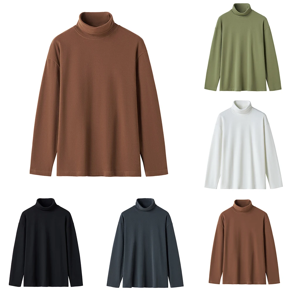 

Mens Turtleneck Pullover Long Sleeve Elasticity Jumper Tops Slim Fit T-Shirt Solid Color Autumn Underwear Tops New