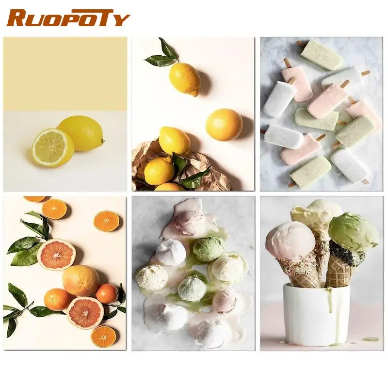 

RUOPOTY Acrylic Paint By Number Fruits And Ice Cream Handpainted Painting By Number Art Painting Wall Decor