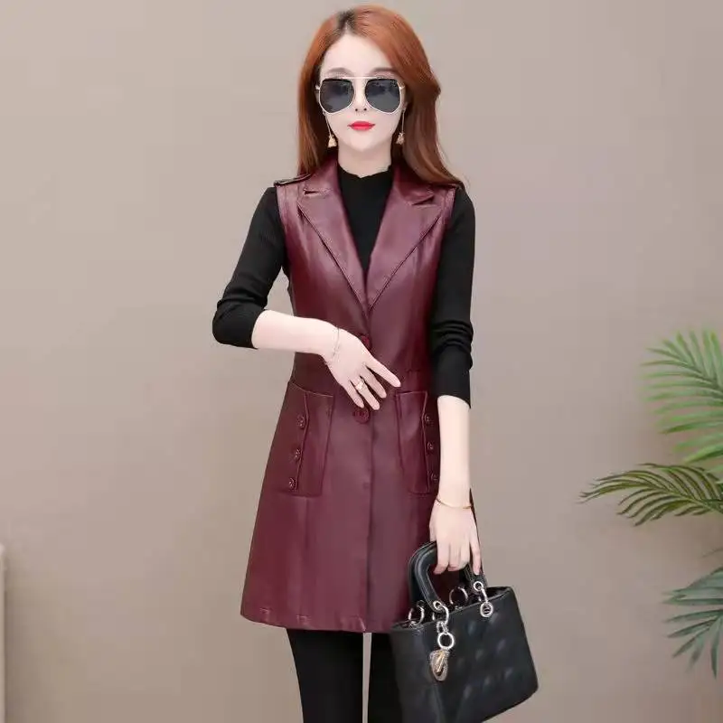 2022 New Fashion PU Leather Vests Women Slim Fit Casual Leather Vest Female Sleeveless Vest For Women Faux Leather