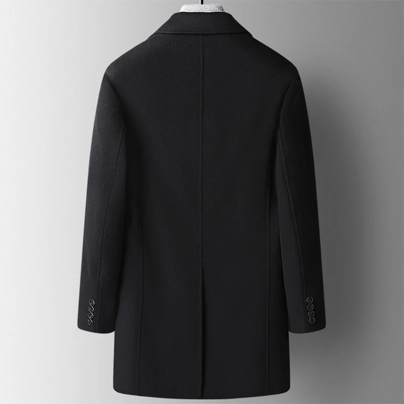 

New 100% Wool 2023 Coat Men's Lapel Mid-length Down Detachable Liner Trench Coats Woolen Windbreaker Classic Black Winter Jacket