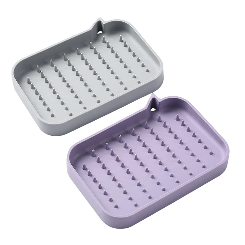 

2 Pack Soap Dish, Non-Slip Self Draining Silicone Soap Holder, Bar Soap Holder Soap Tray for Shower, Bathroom, Kitchen